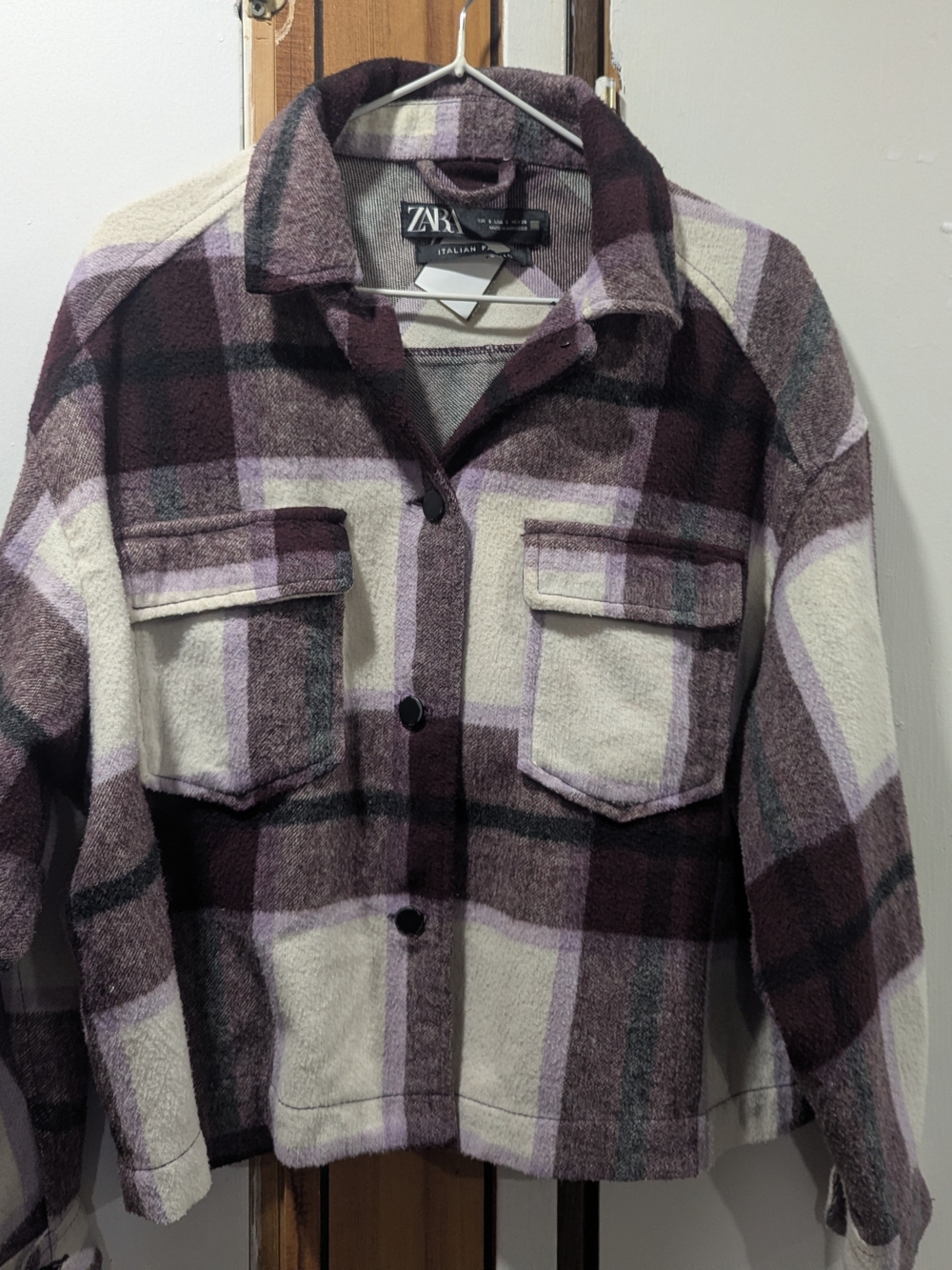 Zara Plaid Utility Jacket in Purple and Cream
